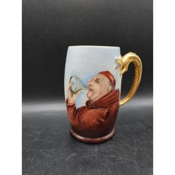 Vintage J.P. Limoges France Friar Monk Priest Drinking, Tankard, Dragon Handle